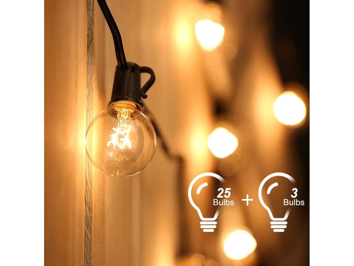 Guirnalda De Luces Exteriores Conectable, 7,6 M, 25 Bombillas G40 Con 3 Bombillas De Repuesto Para Fiestas, Jardines, Bodas Y Patios