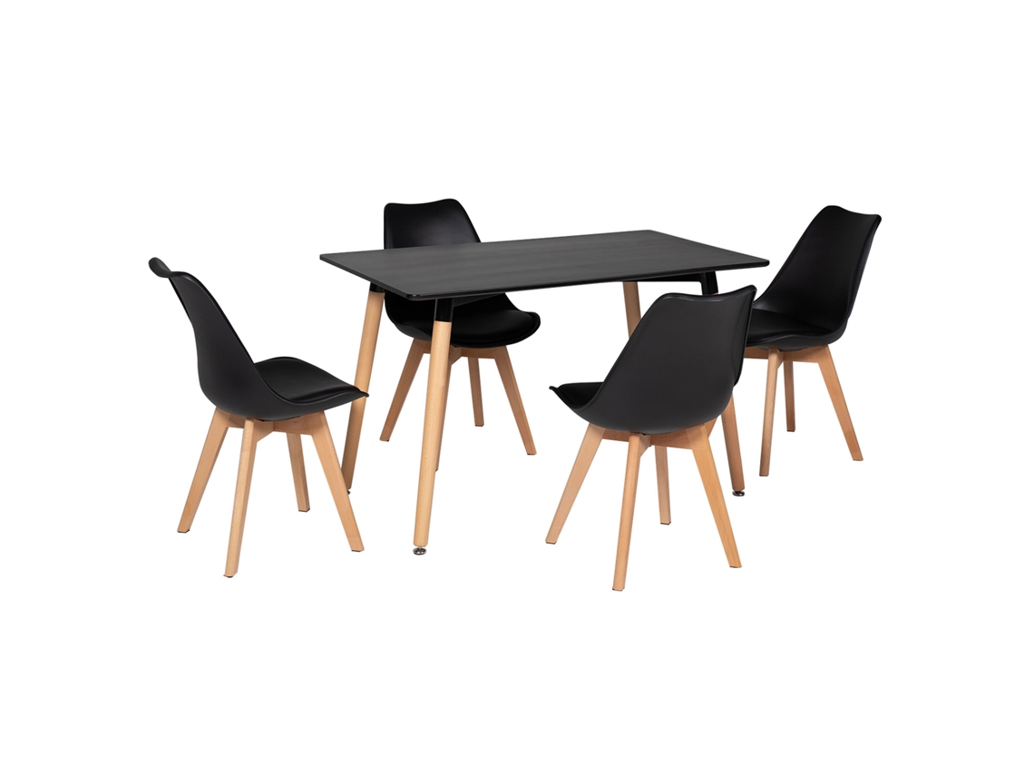 Conjunto de mesa rectangular PIA de 120cm y 4 sillas NORA negras HAPPY GARDEN