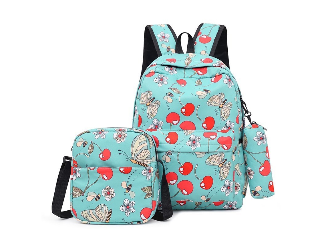 Mochila vintage de lona estampada, 3 piezas, estilo búho, 19 pulgadas