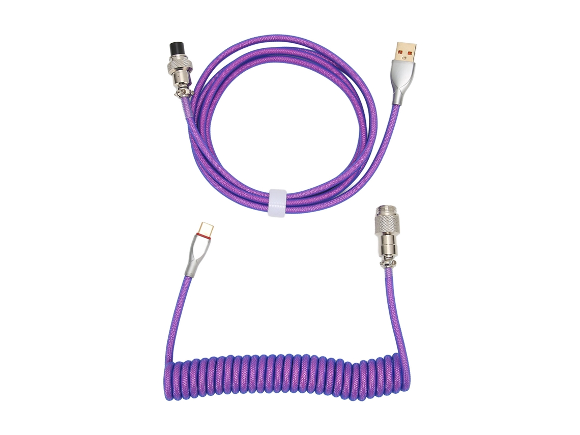 Cabo De Teclado Mecânico Gamer Coiled Com Conector Usb C Metal Detachable Double Sleeve Roxo