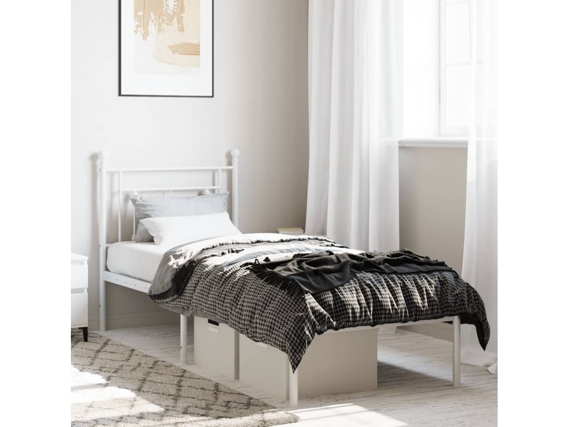 Estructura Cama Sin Colchón Con Cabecero Metal Blanco 80x200 Cm