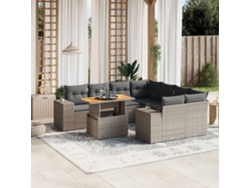 Conjunto de sofá de jardín de 9 piezas con cojines, mimbre gris, DKD Home Decor
