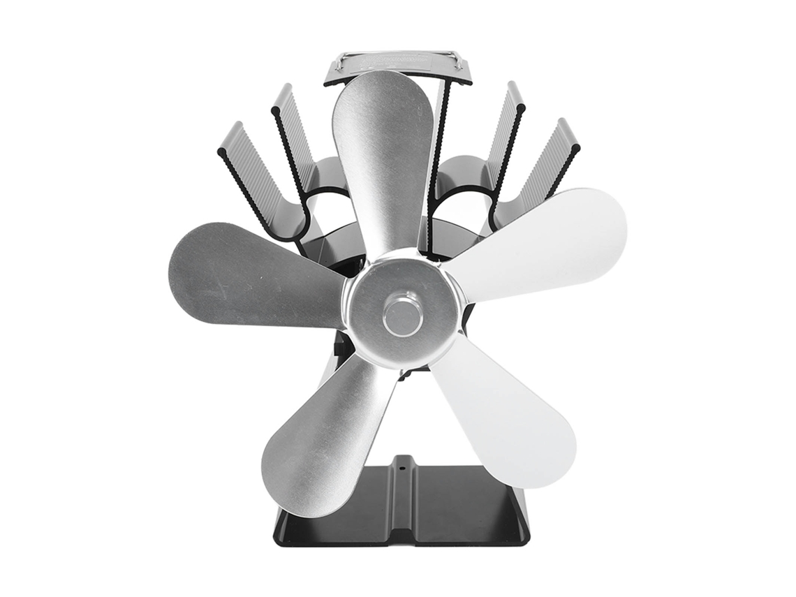 Ventilador De Sobremesa Con 5 Aspas Y Base Trapezoidal Para Estufas De Queroseno Y Leña - Plateado