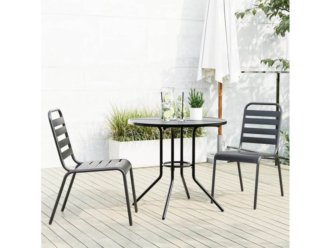 Sillas Jardín Apilables 3 Uds | Silla De Exterior Acero Recubrimiento Polvo Gris