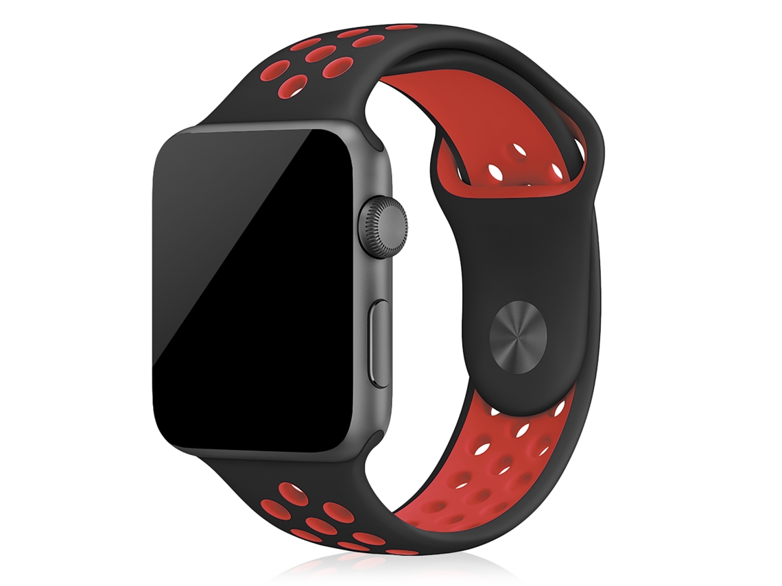 Correa deportiva de silicona compatible con Apple Watch de 42/44/45/49 mm. Talla S/M. 20 x 2 x 0,2 cm. Color negro.