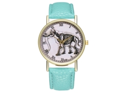 Reloj De Cuero Pu Moda Unisex Con Patrón De Elefante Color Verde Menta Cuarzo