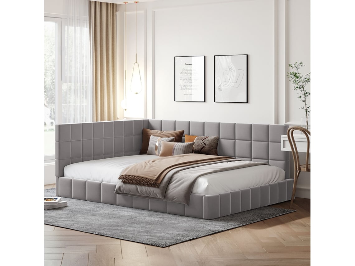 Sofá Cama De Terciopelo Gris, 140x200 Cm, Base De Láminas, Con Espacio De Almacenamiento Integrado.