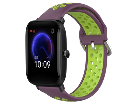 Correa de reloj inteligente para Amazfit Pop 20 mm Correa de reloj deportivo transpirable perforada de silicona (púrpura + lima)