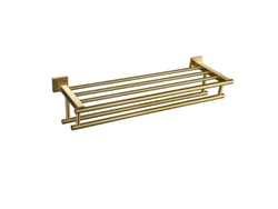 FNINIJEDE Cabide De Toalha Moderno, Multifuncional, Com Barra Dupla Para Toalhas, Construção Em Metal Premium, Montado Na Parede Para Banheiros, Em Ouro Escovad
