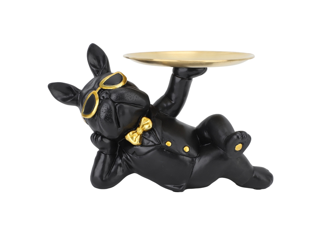 Taza de almacenamiento Rebe-Resin con figura de bulldog negro, adorno decorativo para el hogar y la oficina.