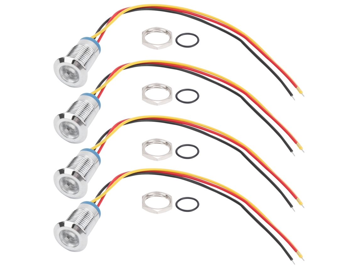 4 Juegos De Led Redondos Con Cableado Metálico Impermeable, Indicador Bicolor, Cátodo Común, 12 Mm, 12-24 V, Rojo Y Amarillo.
