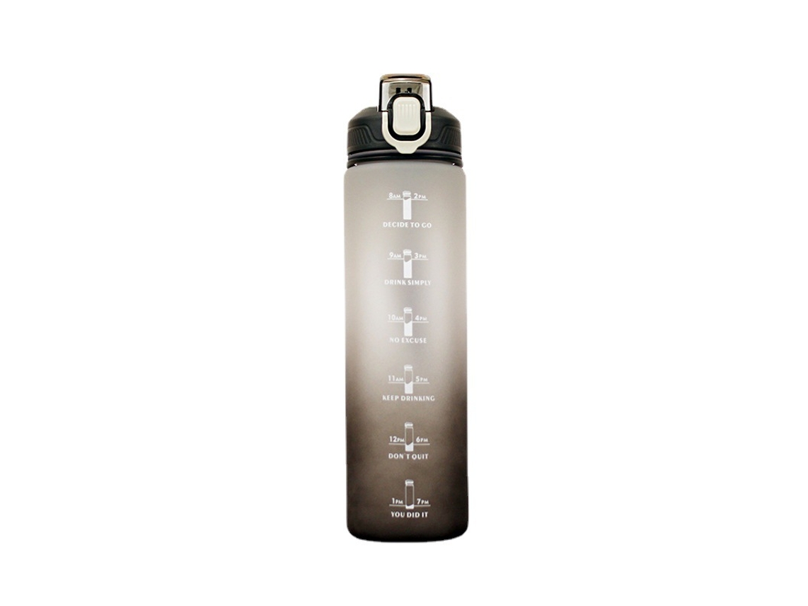 Botella Deportiva De 1 L Con Pajita, Fecha Y Tapa Sin Bpa, Ideal Para Deportes, Gimnasio, Oficina Y Running (negra).