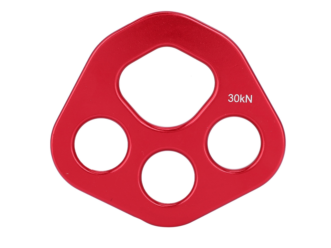 Placa de fijación para escalada en roca Anub con 4 orificios, conexión múltiple, 30 kN, aluminio, para uso aéreo