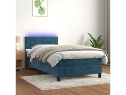 Cama Box Spring Colchón Y Led Terciopelo Azul Oscuro 100x200 Cm