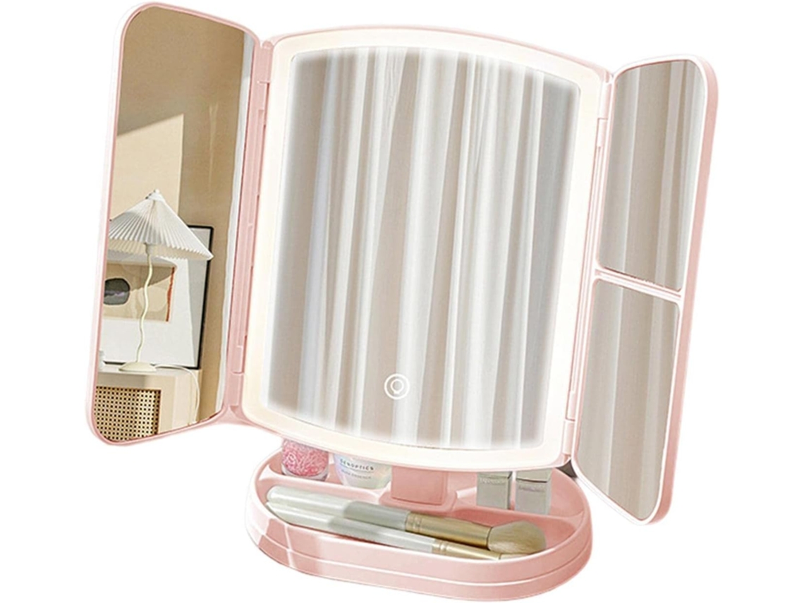 Espejo De Maquillage Avec Éclairage - Éclairé A Trois Plis Grossissement 3x/2x/1x,écran Tactile Y