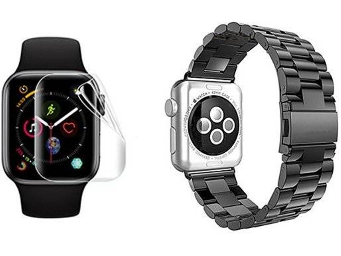 Correa + Protector Apple Watch Series 7 41mm PHONECARE Stainless Lux Negro y Transparente