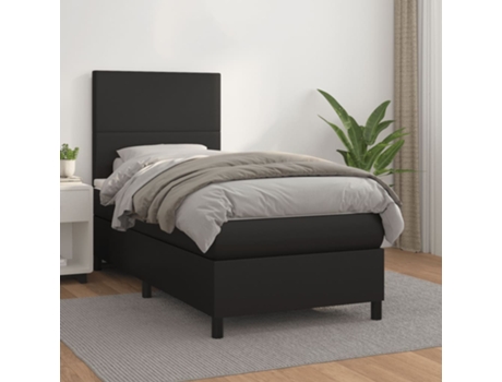 VIDAXL Cama con somier (Negro - Cuero artificial - 193 x 90 x 128 cm)