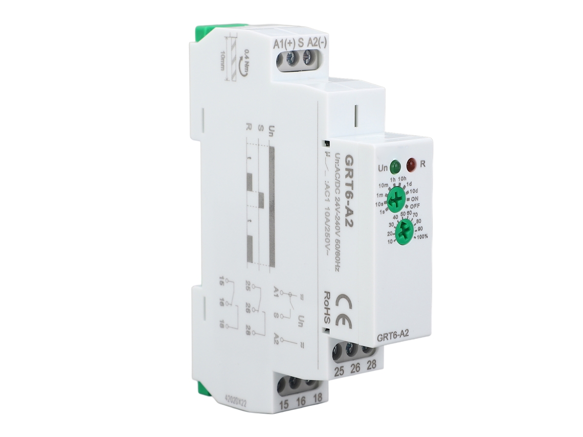 Relé De Tempo Função Única Atraso Ligação 2 Spdt 0.1s-10 Dias Ac Dc 24-240v Grt6-a2