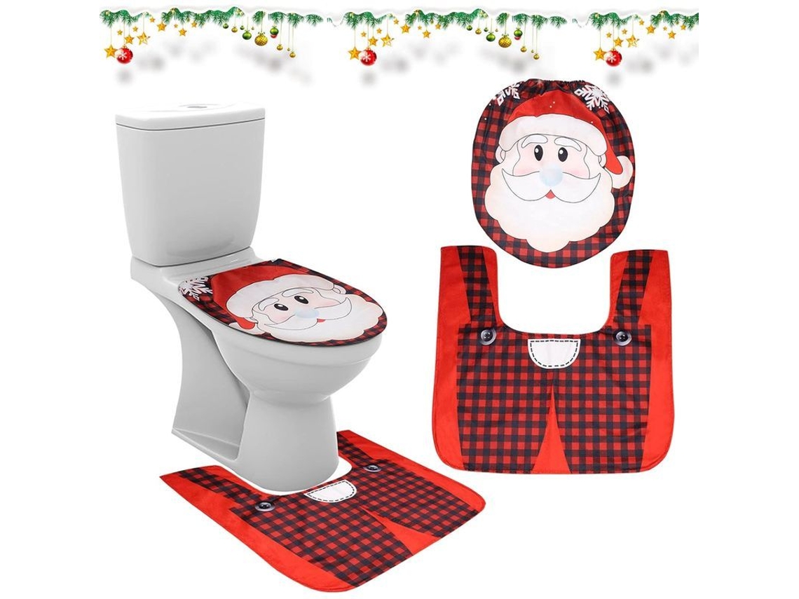 2026altiro-decoración Navideña Para El Baño: Funda Para El Asiento Del Inodoro Y Alfombrilla De Baño - Papá Noel Rojo