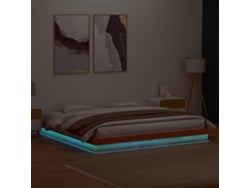 Estructura De Cama Led Madera Maciza Pino Marrón Cera 120x200cm