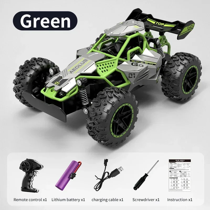 Coche De Carreras Teledirigido (verde) Con Luces Y Amortiguadores Todoterreno De Alta Velocidad.
