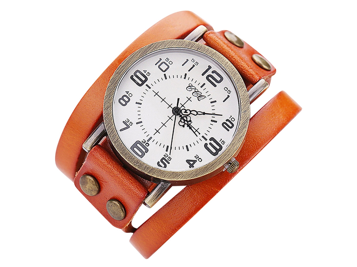 Reloj De Pulsera Unisex Ccq Vintage De Piel Sintética Con Movimiento De Cuarzo (naranja)
