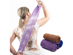 Juego de 3 toallas de baño exfoliantes, toalla para la espalda, 75 x 15 cm, morado/azul/marrón Tommy01