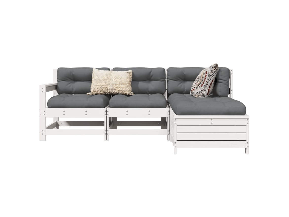 Conjunto de sofá de jardín de 2 piezas en madera maciza de pino, blanco, DKD Home Decor