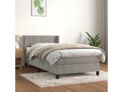 Cama Box Spring Con Colchón Terciopelo Gris Claro 100x200 Cm