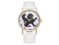 Reloj De Cuarzo Unisex Con Correa De Cuero Artificial Estilo Retro Blanco