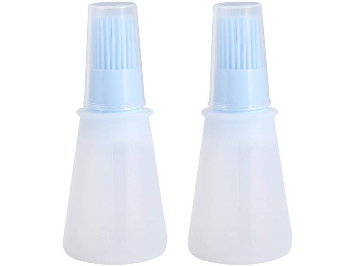 Juego de 2 botellas de aceite Rebe con espátula de silicona y tapa resistente al calor para cocina - Azul