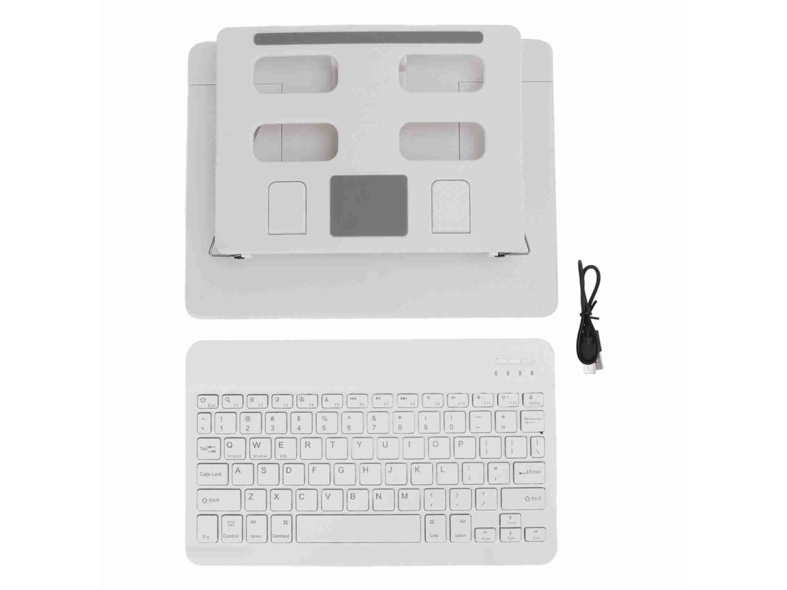 Soporte Giratorio Para Tablet, Funda Ajustable Con Teclado, Bluetooth, Blanco.