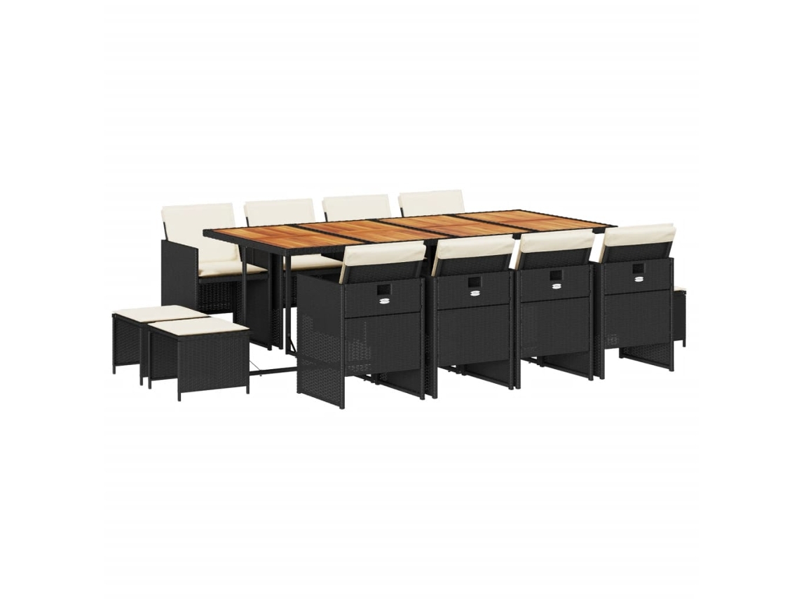 Juego de 13 piezas de comedor de jardín con cojines de mimbre, color negro, EXCLUSIVA DE LA CASA