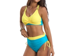 Traje de baño deportivo de dos piezas de talle alto para mujer con paneles de color contrastante - SFUSHOS