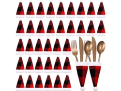 36 porta cubiertos con gorros de Papá Noel – Decoraciones navideñas a cuadros para la mesa en cenas festivas