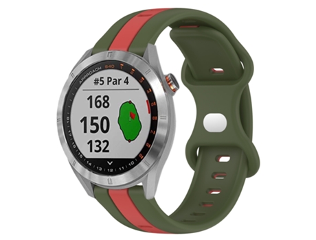 Correa de reloj inteligente para Garmin Approach S40 20 mm Hebilla de mariposa de silicona bicolor (rojo + verde militar)