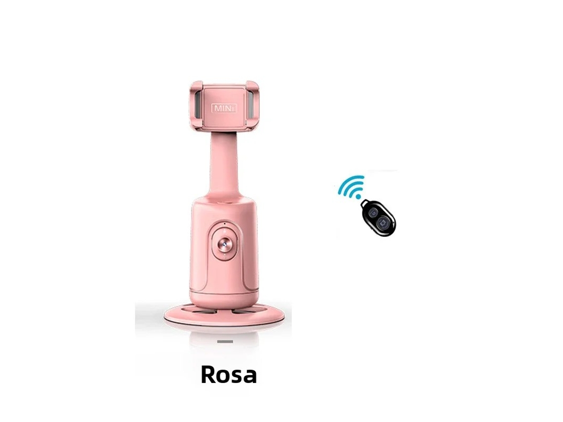 Cámara (rosa) con seguimiento automático de IA, estabilizador con ventosa giratoria de 360° y soporte para teléfono móvil.