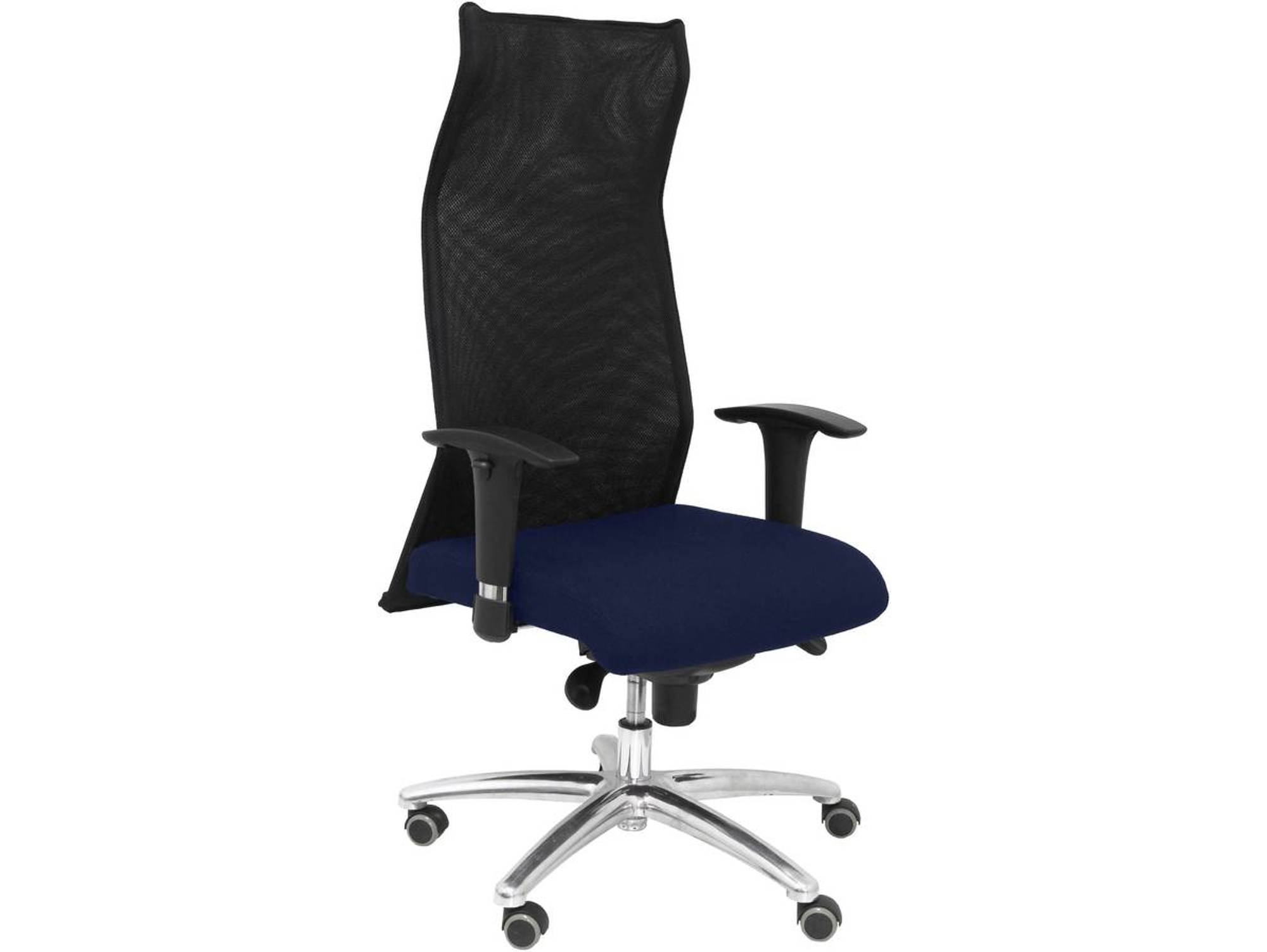 Silla de Escritorio Ejecutiva PIQUERAS Y CRESPO Sahúco XL Azul Marino y Negro con ruedas de parqué (Malla y Tejido)