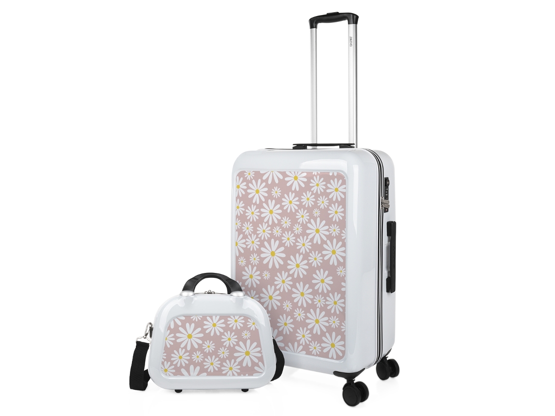 Juego De Maletas Pc SKPAT Niza blanco-margaritas rosa (45X68x26 Cm)