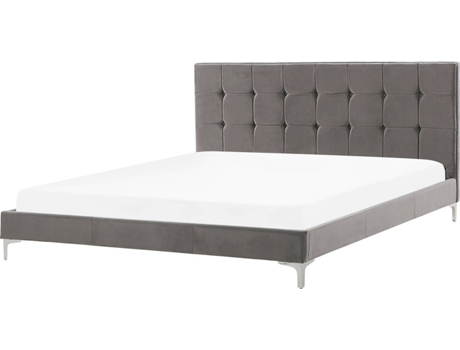 Cama doble BELIANI Ambert terciopelo gris 188x212x102