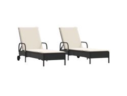 Tumbonas con cojines, 2 piezas, mimbre, negro, MAISON EXCLUSIVE