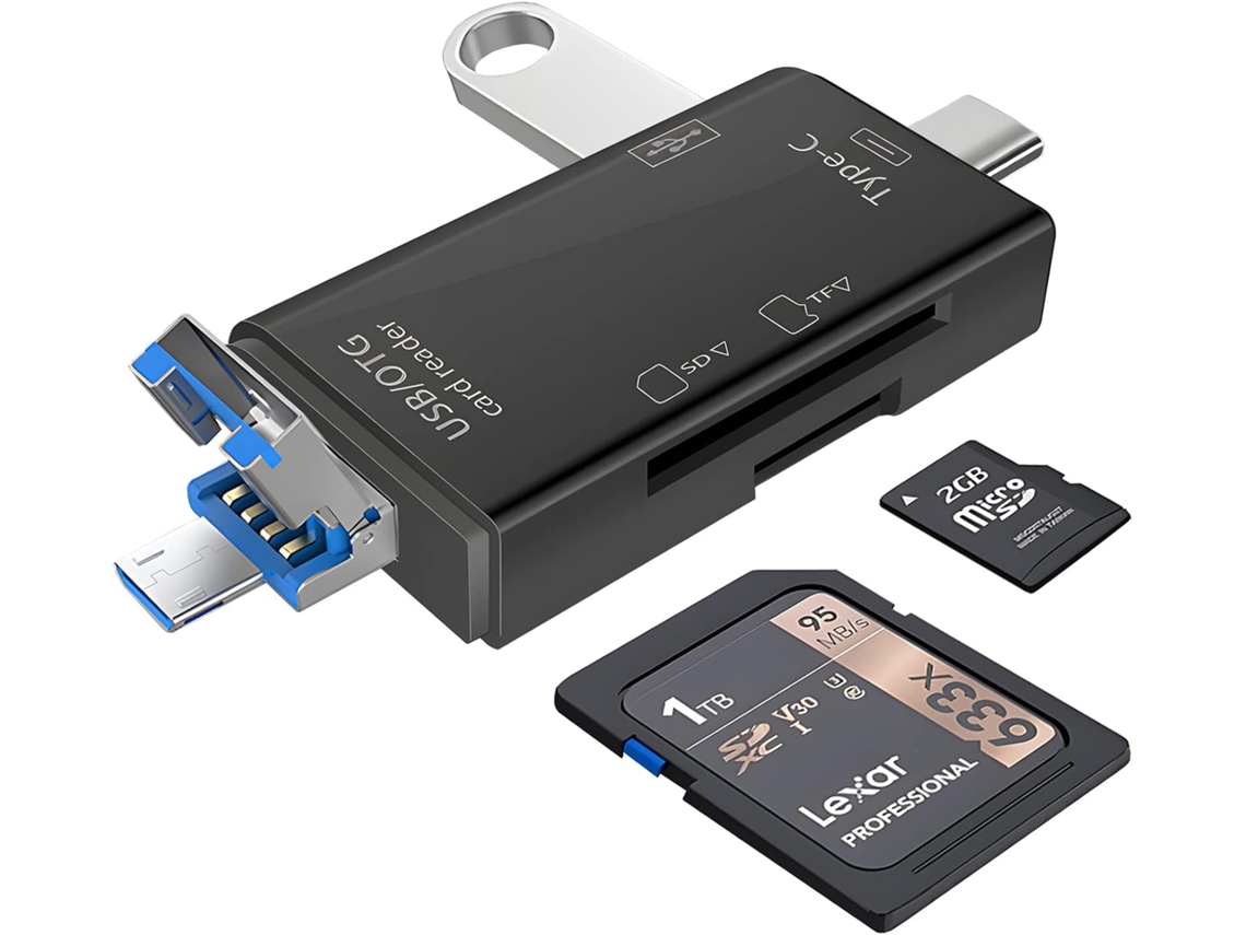 Lector de tarjetas SD Gertiz 6 en 1, adaptador de tarjeta Micro SD a USB para celular, computadora, cámara, negro