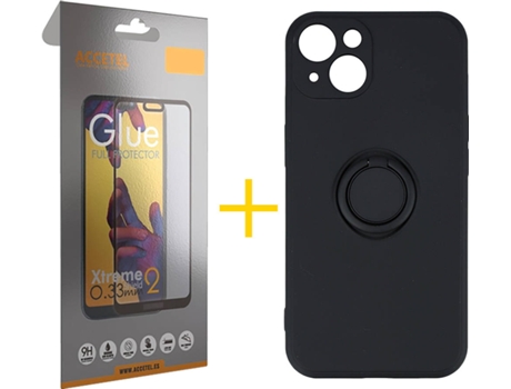 Carcasa + 1 Protector de Vidrio Full iPhone 13 Mini ACCETEL Gel O-Ring Negro