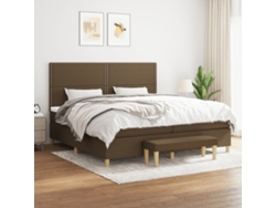 Cama Box Spring Con Colchón Tela Marrón Oscuro 200x200 Cm