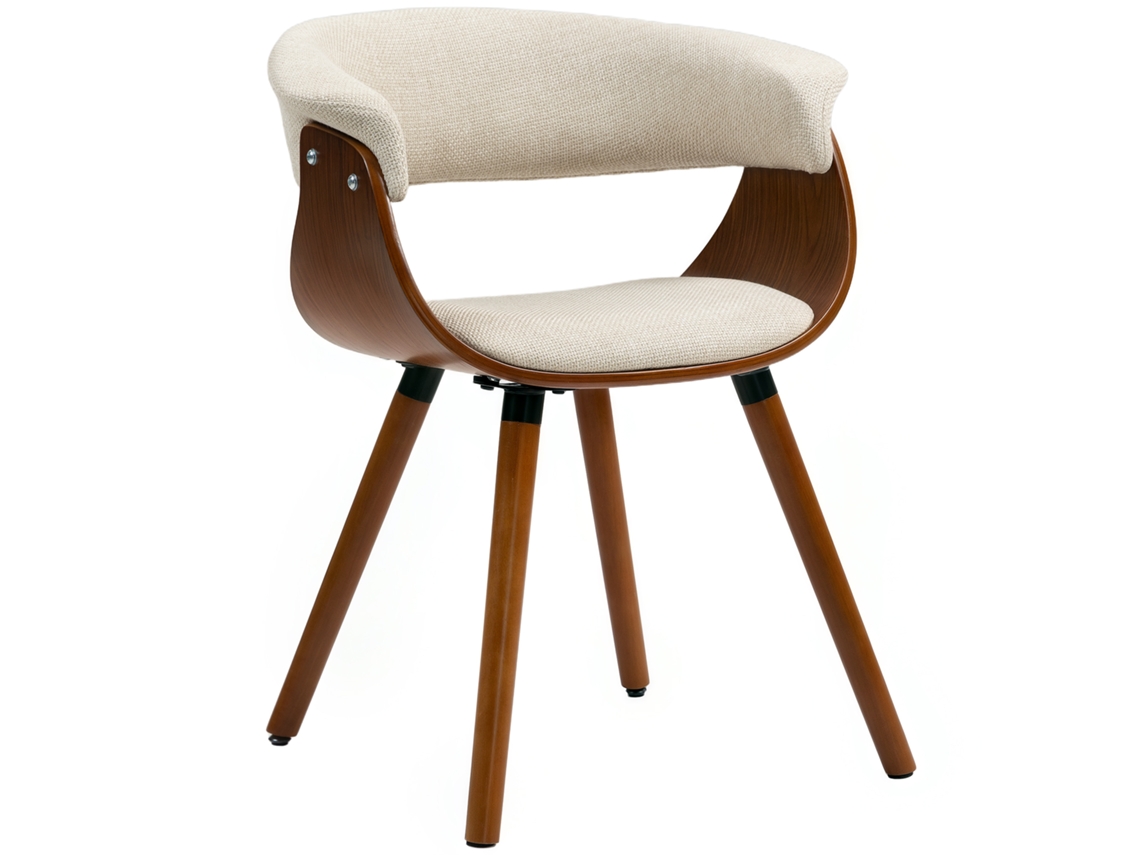 Silla Comedor Lino Respaldo Curvo Patas Madera Beige