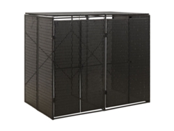 Mueble doble para cubos de basura, 140 x 80 x 117 cm, mimbre negro, polietileno, DKD HOME DECOR