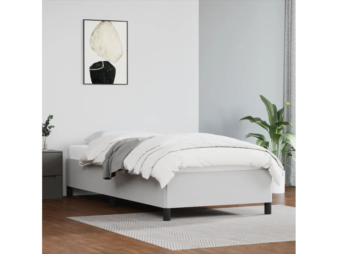 Estructura De Cama Sin Colchón Cuero Sintético Blanco 90x190 Cm