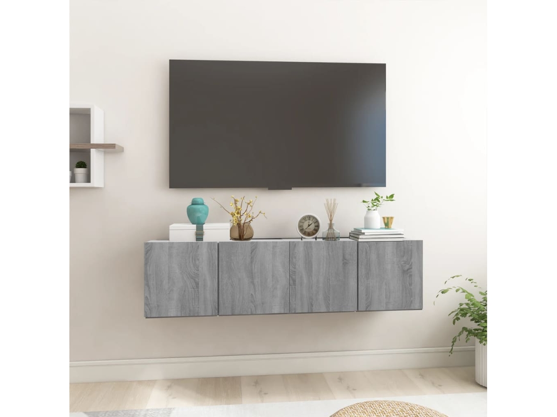 Mueble Tv Suspendido 2 Piezas 60x30x30cm Derivado Gris Madera Sonoma-Derivados