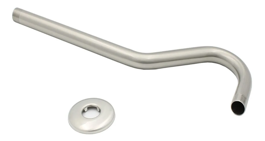 Braço De Chuveiro Curvo Alfa Xk 11 305, 39 Cm, Acetinado, Com Acabamento Escovado, Em Aço Inoxidável.vayotoy