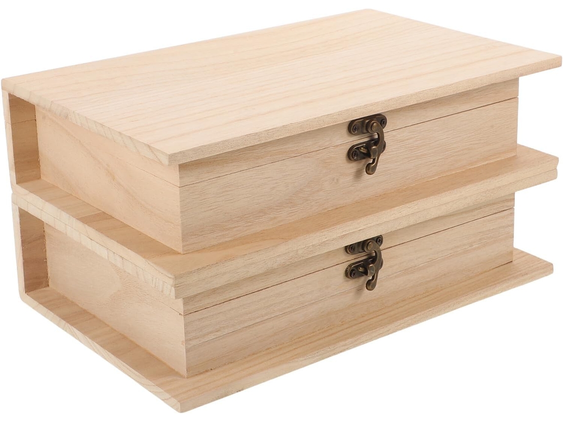 Juego De 2 Cajas Para Joyas, De Madera Natural Sin Pintar, Con Tapa Abatible.